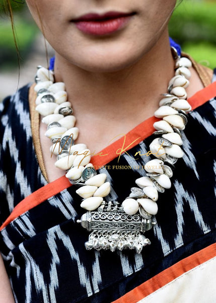 Exclusive Cowrie Coins and German silver pendant necklace - Satkahon Studio