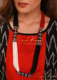 Exclusive Red, Black & White seed beed designer long necklace set - Satkahon Studio