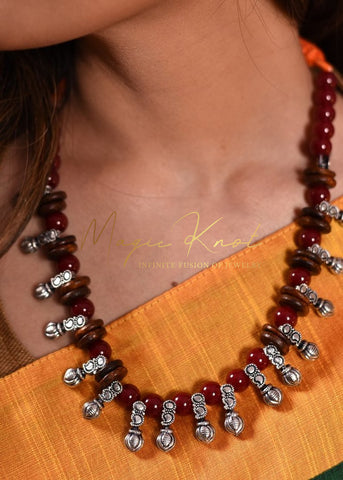 Exclusive glass beads & wooden beads combination necklace - Satkahon Studio