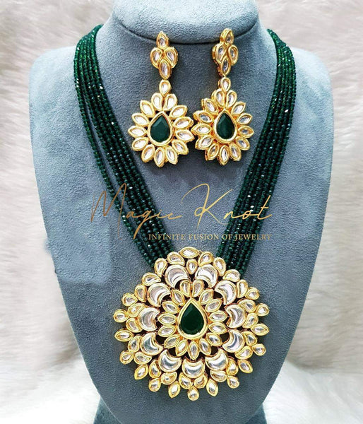 Big kundan with crystal long necklace - Satkahon Studio